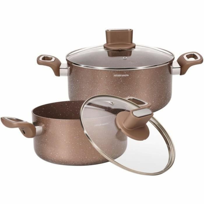Arthur Martin AM9820 Juego de ollas de aluminio con tapas de vidrio de 20 y 24 cm, apto para inducción y todas las fuentes de calor 1