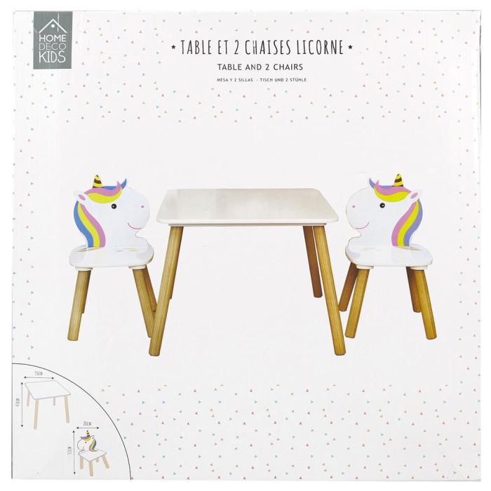 Home Deco Kids Conjunto Mesa y 2 Sillas Infantil Unicornio Licorne 55x55x43 cm Mesa, 28x28x51 cm Silla 1