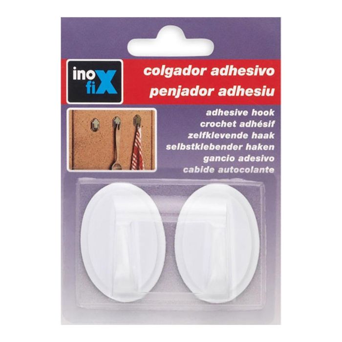 Inofix Colgador adhesivo redondo blanco 2063-3-000 (blister 2 unid.) - PVC para cocinas o armarios 1