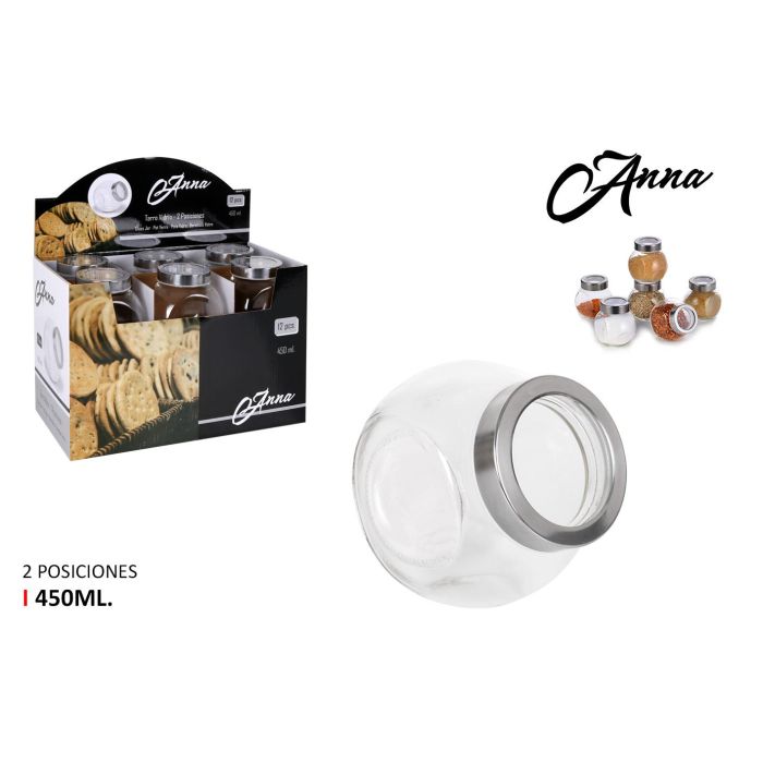 Anna Tarro de Vidrio con Tapa 2 Posiciones, 450 ml, Dimensiones 7,9 x 10,5 x 10,4 cm, Peso 6.27 kg (24 Unidades) Anna Tarro de Vidrio con Tapa 2 Posiciones, 450 ml, Dimensiones 7,9 x 10,5 x 10,4 cm, Peso 6.27 kg (24 Unidades)