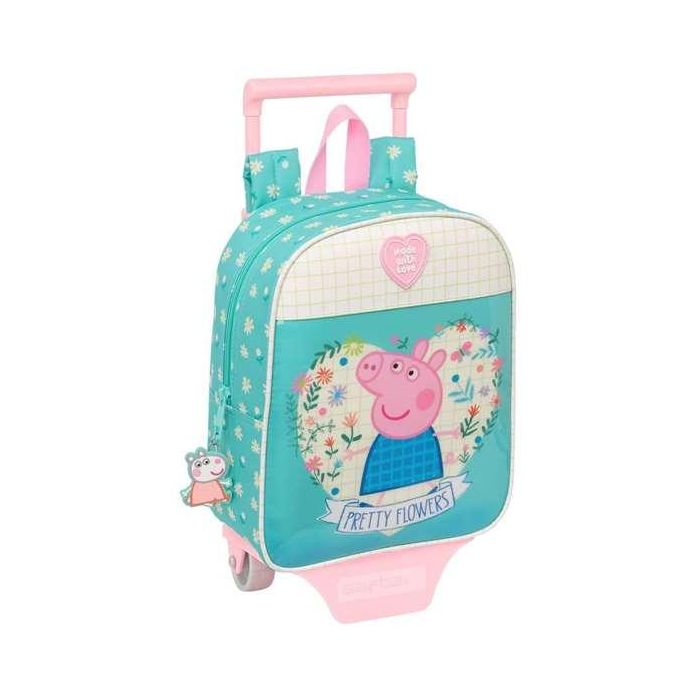 Mochila Escolar con Ruedas Peppa Pig Pretty flowers Amarillo Menta 22 x 27 x 10 cm