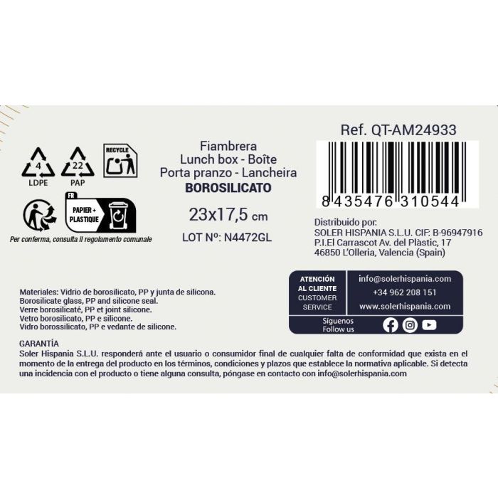 Fiambrera Rect.Herm 23X17.5Cm 1.5L "Ambare" (6 Unidades) 8 Fiambrera Rect.Herm 23X17.5Cm 1.5L "Ambare" (6 Unidades) 8