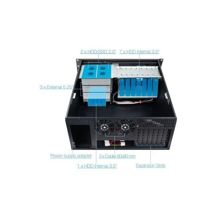 Tooq Caja Rack RACK-406N-USB3 de 4U con 2 x USB 3.0 Frontales para Placas ATX y hasta 7 Ranuras de Expansión 3