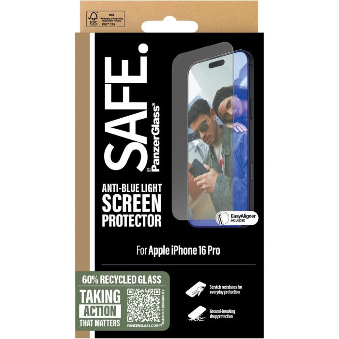 PanzerGlass Protector de Pantalla Anti-Blue Light para iPhone 16 Pro UWF | Anti-rayones, Anti-golpes, Transparente, Vidrio Templado 2