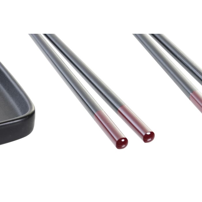 DKD Home Decor Set de Sushi Oriental Negro 7 Piezas. Vajilla de Gres y Bambú Apta para Microondas y Lavavajillas 2