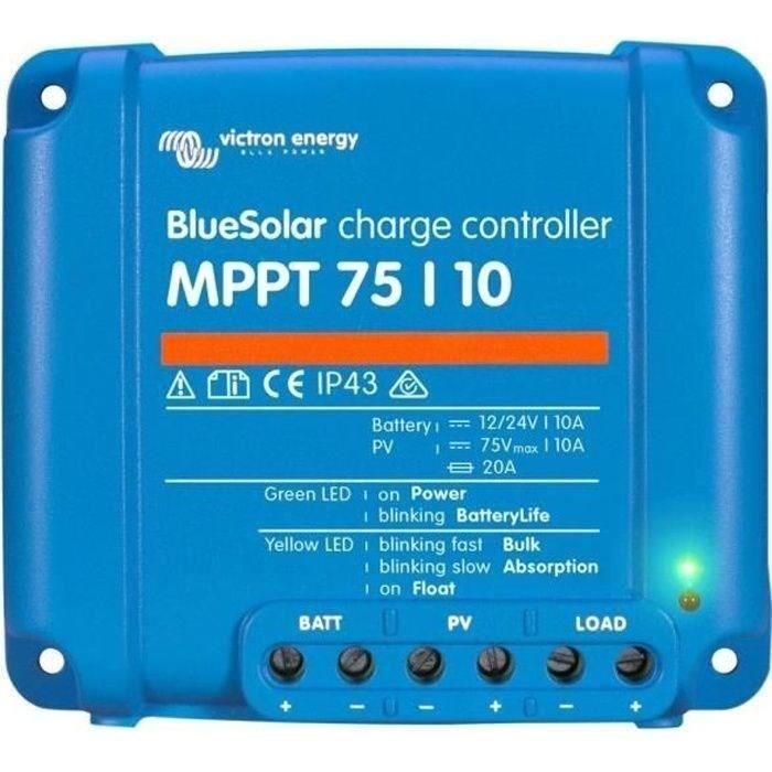 Victron 75/10 Regulador solar MPPT Blue Solar para sistemas de 12V y 24V, corriente de carga máxima 10A