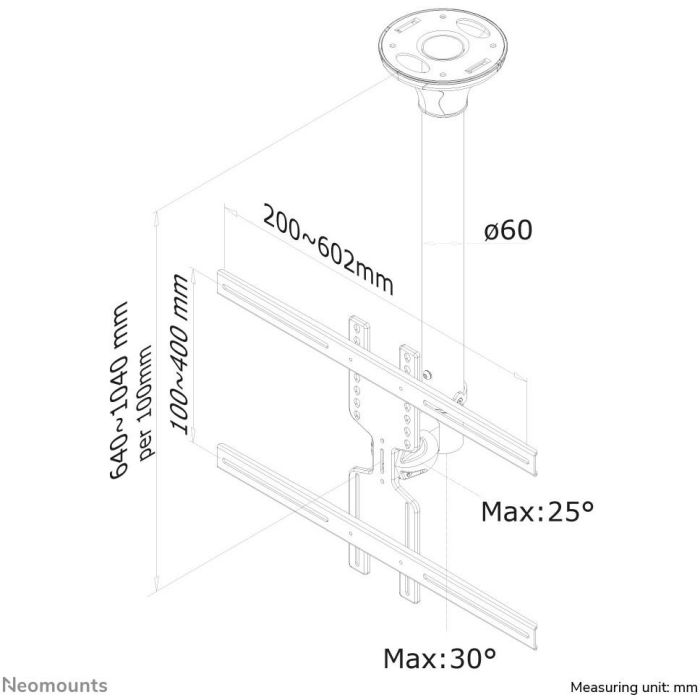 Neomounts Soporte de Techo para TV/Monitor hasta 60" (152 cm) 35KG FPMA-C400BLACK Negro 8