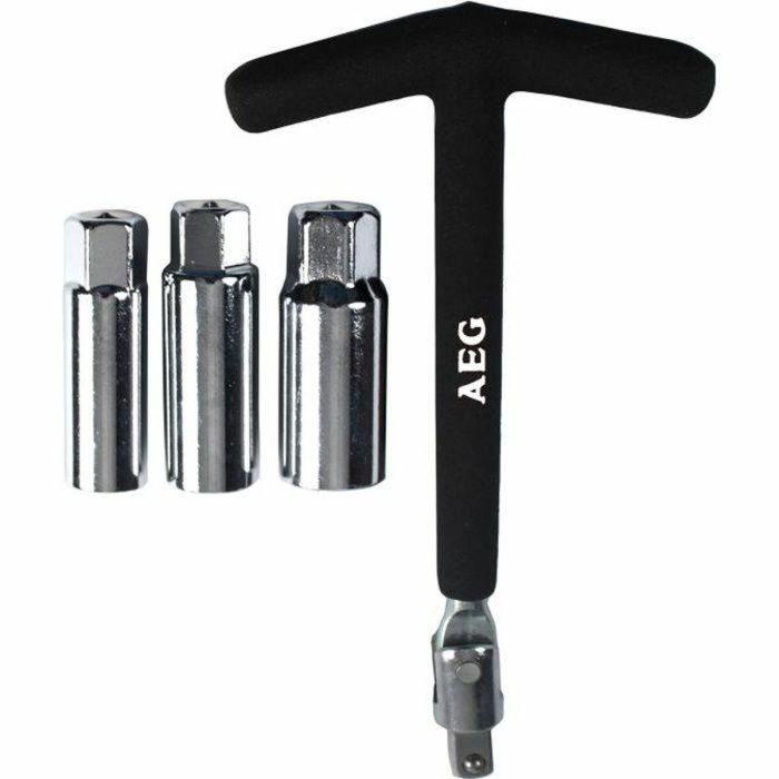 Aeg Llave Bujías Articulada con Rótula y 3 Manguitos 16-18-21mm Mango T Antideslizante Acero Inoxidable 0 Aeg Llave Bujías Articulada con Rótula y 3 Manguitos 16-18-21mm Mango T Antideslizante Acero Inoxidable 0