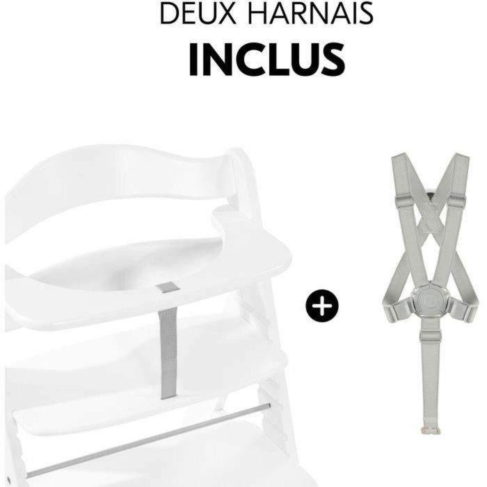 HAUCK Silla Alta de Madera Escalable Alpha+ Blanca - Asiento y Reposapiés Ajustables, Arnés de 5 Puntos, Bandeja Extraíble 1