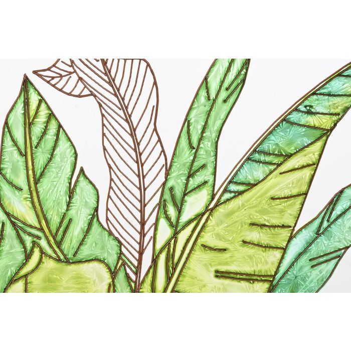 DKD Home Decor Decoración de Pared Tropical Verde Dorado Metal y Cristal 3 x 60 x 80 cm 2