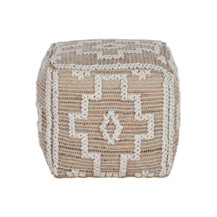 DKD Home Decor Reposapiés Boho Hecho a Mano de Yute, Lana, Algodón y Madera de Mango Natural y Blanco 45x45x45 cm 1