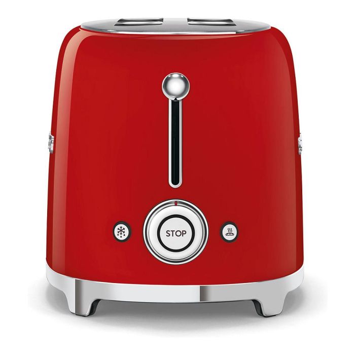 Smeg TSF01RDEU Tostador de Pan para 2 Rebanadas, Color Rojo, Control por Botones, Acero Inoxidable, Función Descongelar y Recalentar, 950W