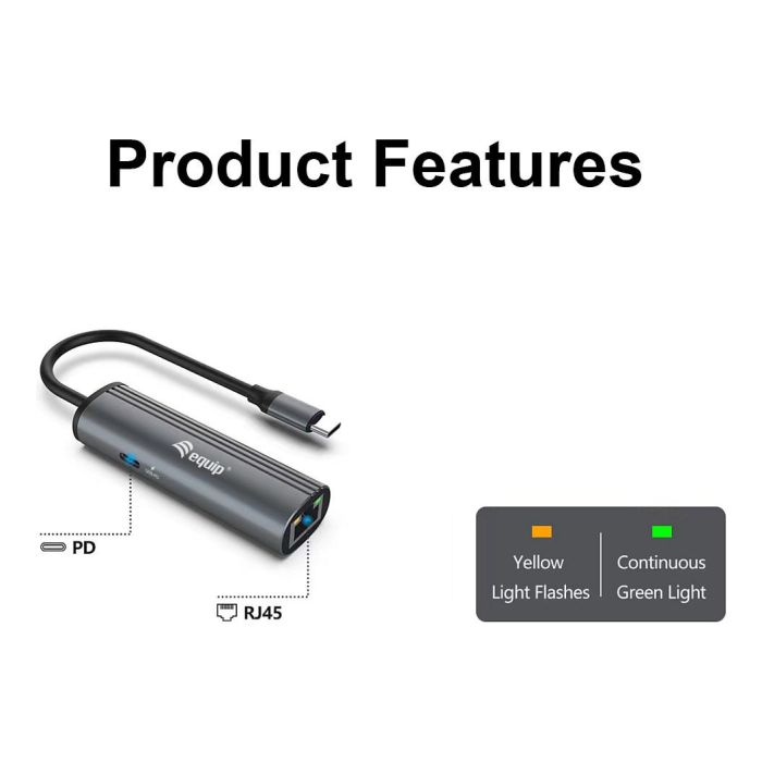 EQUIP ADAPTADOR USB-C A RJ45 GIGABIT USBC PD MAX 100W WAKEONLAN 2