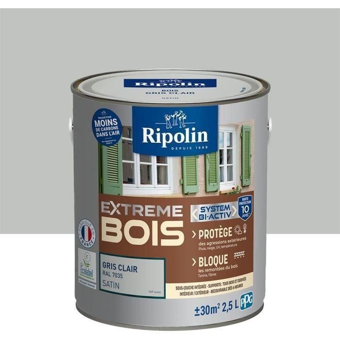 Pintura de madera para interiores y exteriores RIPOLIN - Gris claro Ral 7035 Satinado, 2.5L 1