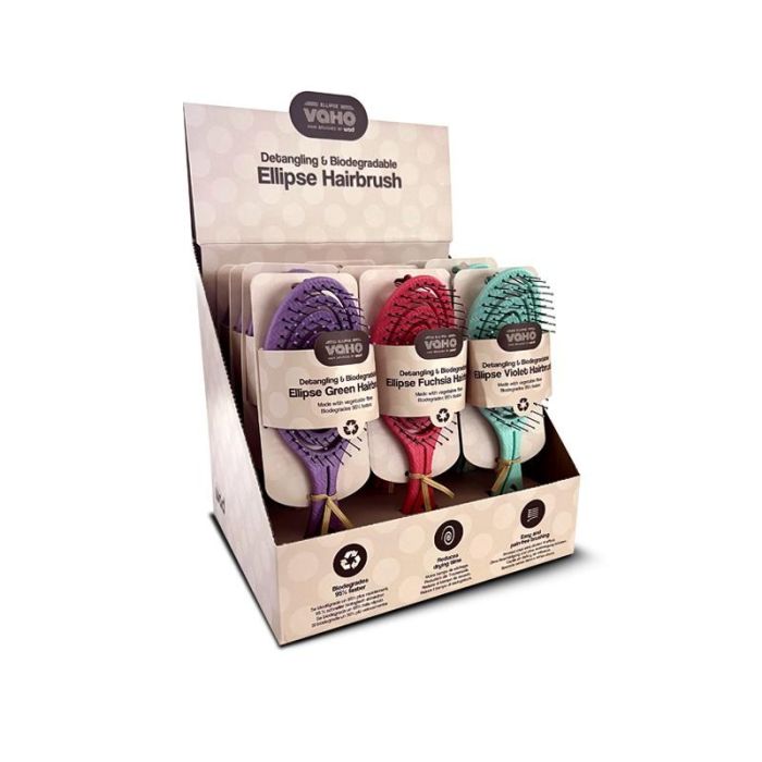 Wad Professional Beauty Expositor Cepillos Ellipse - Pack de 12 Unidades (4 Verdes, 4 Fucsias, 4 Púrpuras)