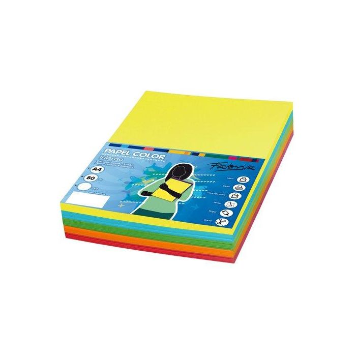 Fabrisa Papel Din A4 80 gr Inkjet-Láser, Paquete 100 Hojas, Retráctil, 5 Colores Fuertes