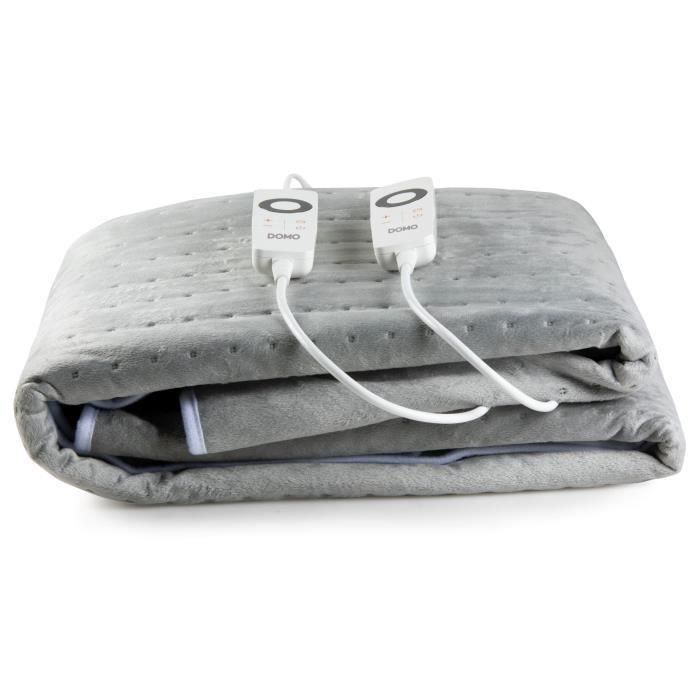 Calentador de cama eléctrico DOMO para 2 personas - 6 niveles de calor - Promueve la relajación - Polar de franela - 160x140 cm - Gris