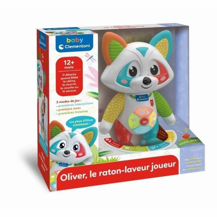 Baby Clementoni - Oliver, el mapache juguetón - Juego interactivo - 4 modos de juego: Emociones, Comidas, Historia y Exploración. 1