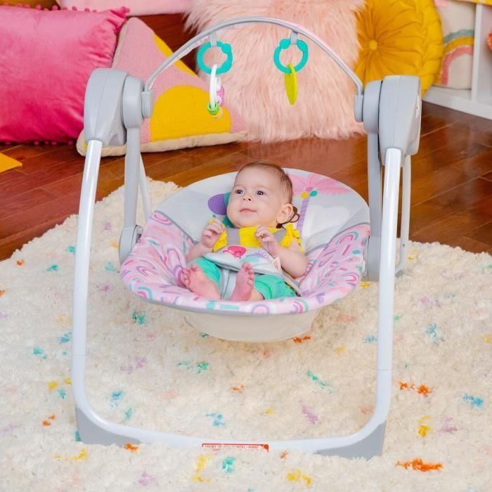 Columpio portátil y compacto - BRIGHT STARTS - Pink Paradise - Columpio automático con música - Unisex - Recién Nacidos+ 1 Columpio portátil y compacto - BRIGHT STARTS - Pink Paradise - Columpio automático con música - Unisex - Recién Nacidos+ 1