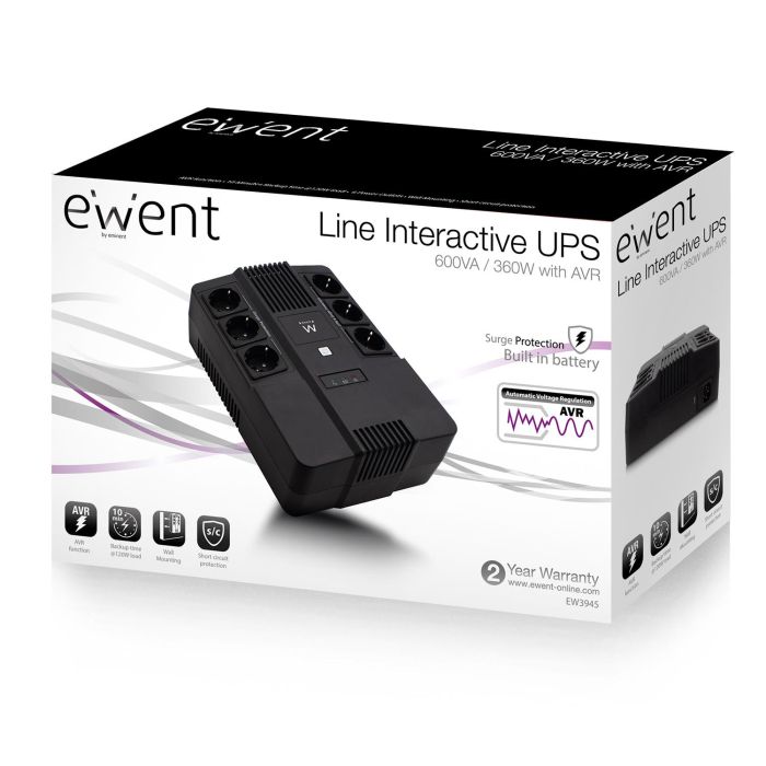 Ewent EW3945 SAI UPS Línea Interactiva 600 VA 360 W - 6 Salidas, 10 min Respaldo, AVR y Protección 4 Ewent EW3945 SAI UPS Línea Interactiva 600 VA 360 W - 6 Salidas, 10 min Respaldo, AVR y Protección 4