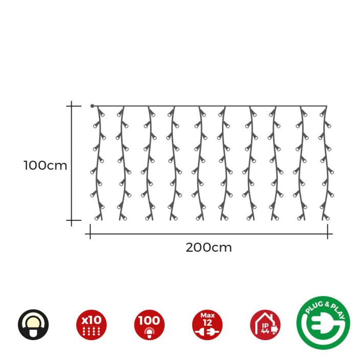 Cortina con programdor easy-connect, blanco cálido, 2x1m 1