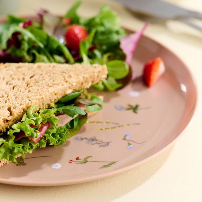 Day Juego de 4 Platos 25 cm Colores Surtidos Arena Natural Verde Musgo Amarillo Arena Ilustraciones de Plantas 3