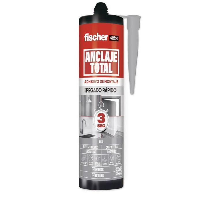 Fischer Adhesivo Turbo Anclaje Total Gris 290ml - 3 segundos, 600kg/m², Secado 8 minutos