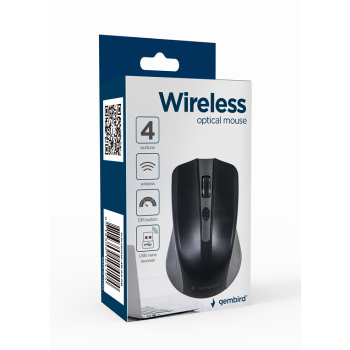 Gembird MUSW-4B-04-GB Ratón de Oficina Ambidextro RF Inalámbrico Óptico 1600 DPI Negro Gris Gembird MUSW-4B-04-GB Ratón de Oficina Ambidextro RF Inalámbrico Óptico 1600 DPI Negro Gris