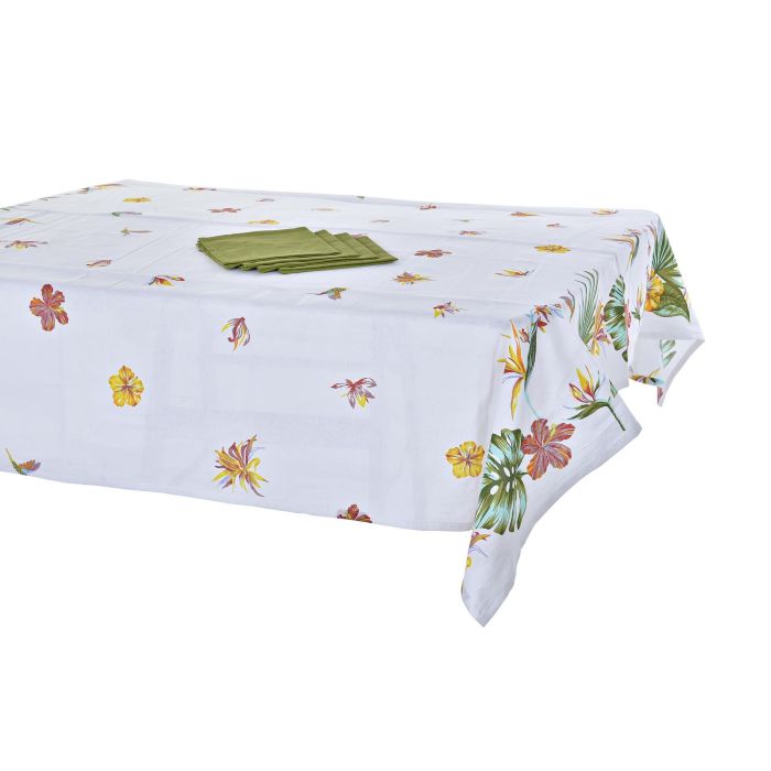 DKD Home Decor Mantel Tropical Tropic Garden Set 9 Poliéster Multicolor Blanco 250x150 cm (2 Unidades)