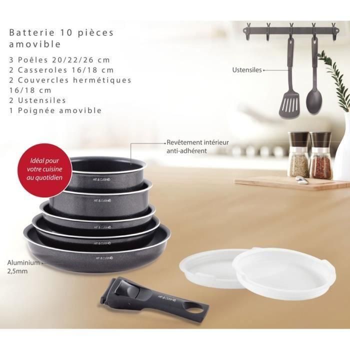 Batería de cocina - Todas las fuentes de calor, incluida la inducción - ART & CUISINE - AC1083 - Aluminio - 10 piezas - Negro 4