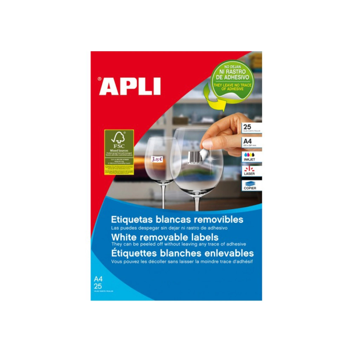 Apli C-Romos 88 X 25H Etiquetas Adhesivas Joyería 45,0x8,0 mm Inkjet-Láser Blanco Cantos Romos Adhesivo Removible 1