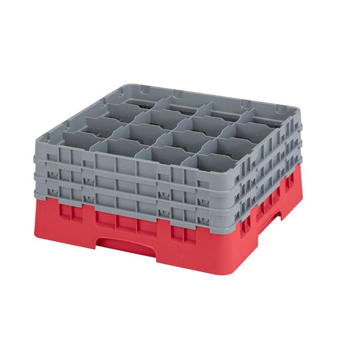 CAMBRO - 16S738-163 - Cesta de lavado 16 comp. 3 alturas - 10,9 cm Ø máx. - alt. máx. 20 cm - 50 x 50 x 22,5 cm - Rojo