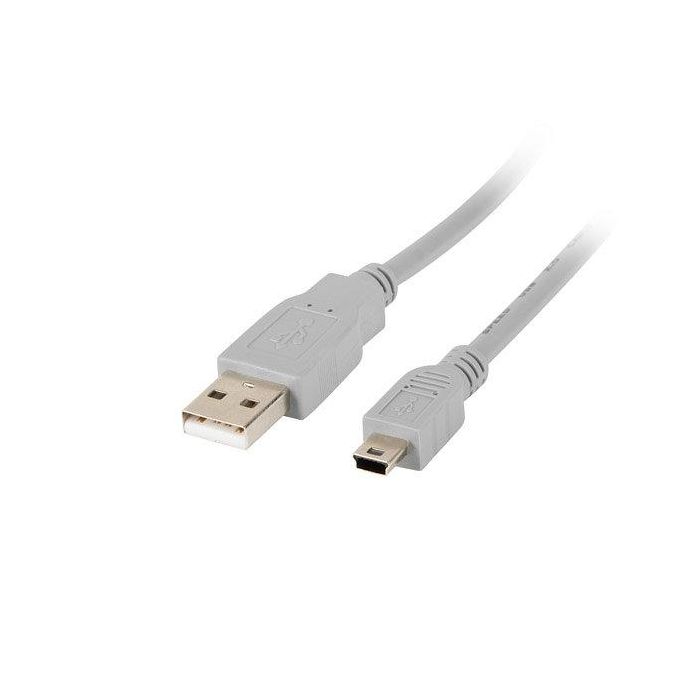 Lanberg Cable USB 2.0 Macho Mini-B a USB A, 1.8m, Gris - Alta Velocidad 480Mb/s, Compatible con Cámaras y Reproductores MP3