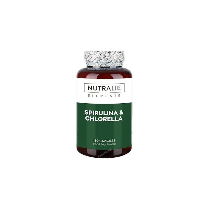 NUTRALIE Espirulina & Chlorella 180 Cápsulas Suplemento Vegano Rico en Proteínas y Antioxidantes
