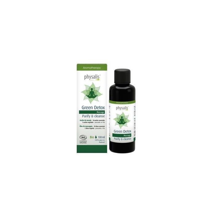 PHYSALIS Green Detox Aceite Masaje 100ml – Purifica y Limpia con 30 Aceites Esenciales Biológicos para Piel Luminosa y Fuerte
