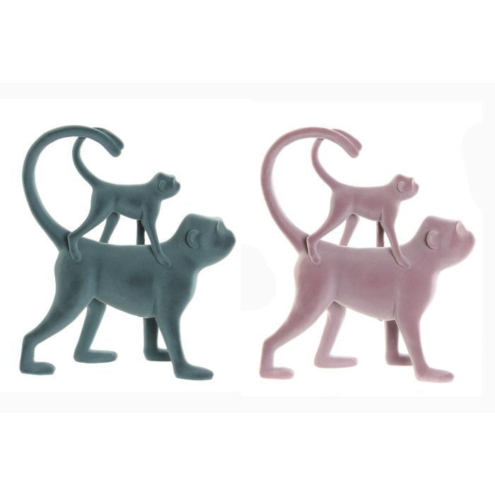 DKD Home Decor Figura Decorativa de Monos Tropicales en Resina Verde Rosa, Medidas 8 x 27.5 x 22.5 cm, Pack de 2 Unidades