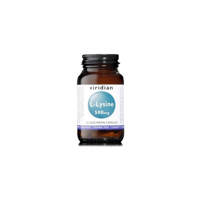 VIRIDIAN L-Lisina 500 mg 30 Cápsulas Veganas - Suplemento Alimenticio Kosher con Alfalfa, Espirulina y Arándano