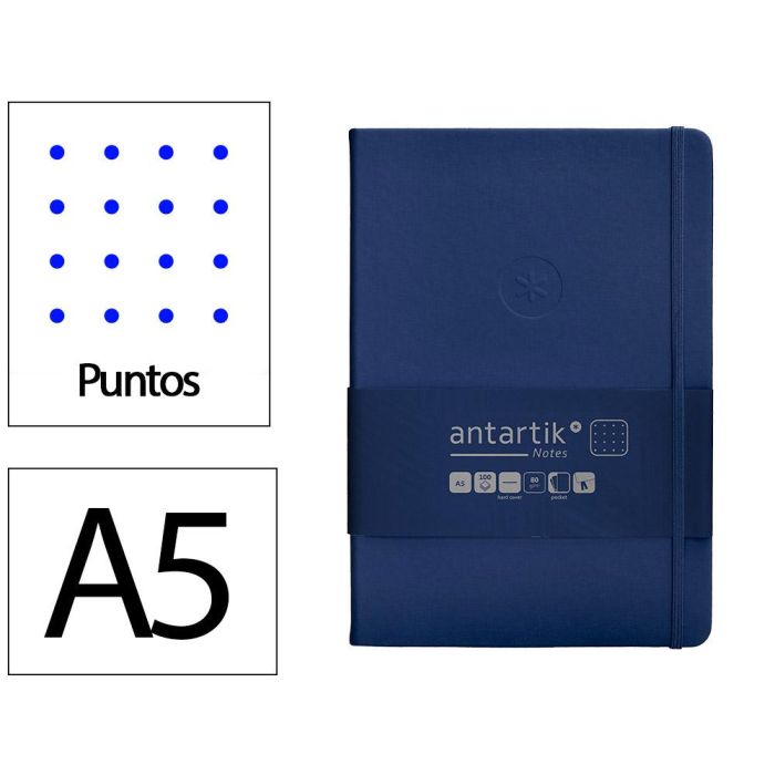 Cuaderno Con Gomilla Antartik Notes Tapa Dura A5 Hojas Puntos Azul Marino 100 Hojas 80 gr Fsc