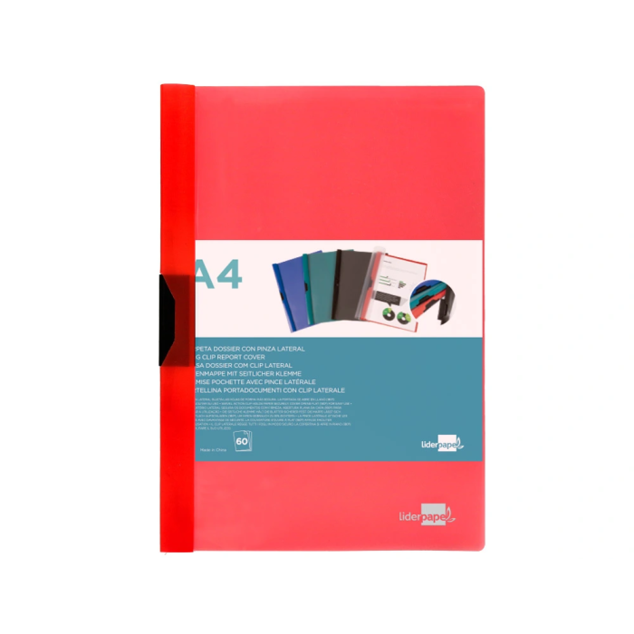 Liderpapel Carpeta Dossier Pinza Lateral Polipropileno DIN A4 Rojo Translucido con Pinza Deslizante 1