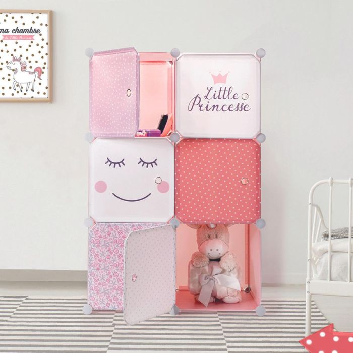 Home Deco Kids Estantería Modular 6 Cubos Rosa 63x32x95 cm con Puertas para Jugar y Almacenar 3