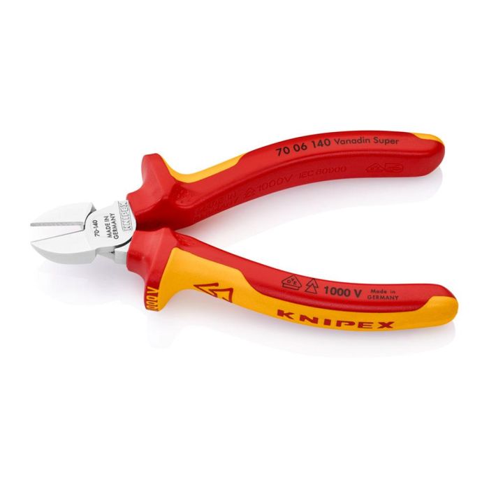 Knipex 7006140 Alicates de corte diagonal 140mm, cabeza estrecha para espacios reducidos, cromado, mangos aislados VDE, electricidad 1 Knipex 7006140 Alicates de corte diagonal 140mm, cabeza estrecha para espacios reducidos, cromado, mangos aislados VDE, electricidad 1