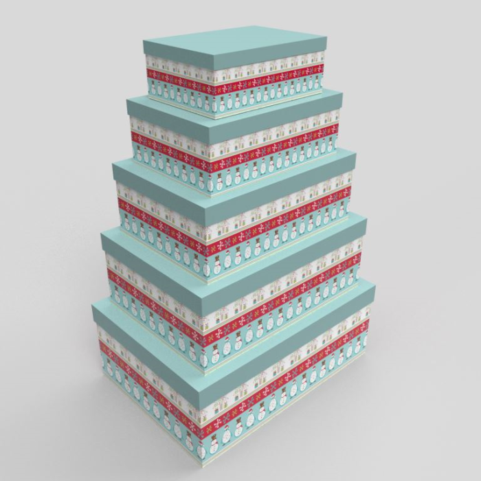 DKD Home Decor Caja de Navidad de Cartón Fantasía Multicolor para Regalos y Decoración | Set de 5 Unidades - 50x35x25 cm