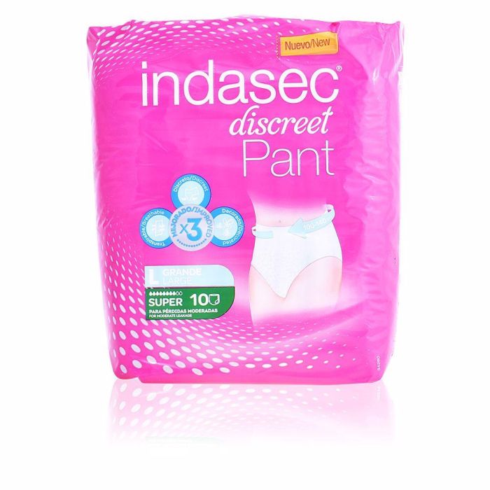 Indasec DISCREET PANT SUPER Talla Grande Pañales para Incontinencia Moderada 10 Unidades Indasec DISCREET PANT SUPER Talla Grande Pañales para Incontinencia Moderada 10 Unidades
