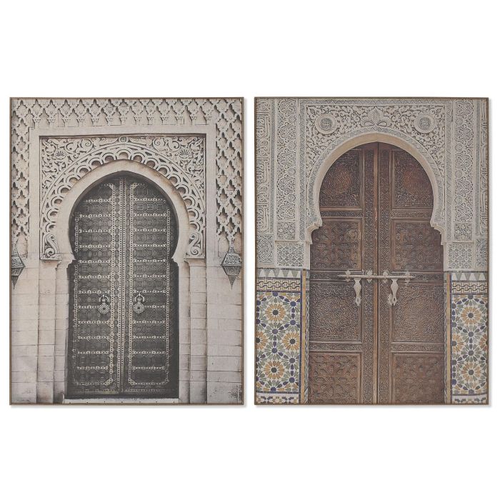 DKD Home Decor Cuadro Árabe de Lino y Abeto Beige Marrón 80 x 60 cm (4 Unidades)