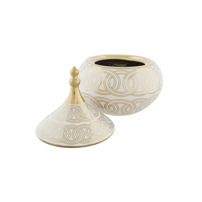 DKD Home Decor Tibor Decorativo Oriental Colección Fana Porcelana Blanco Dorado Jarrón Elegante 18cm Ancho x 22cm Alto x 18cm Fondo 2