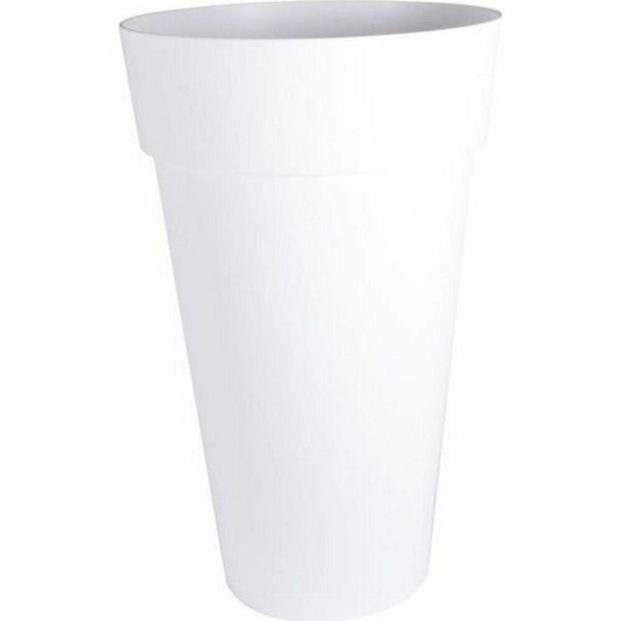 EDA Maceta Redonda XXL Polipropileno Ø 48x80cm 90L Blanco para Exterior/Interior Resistente a Heladas UV con Retención de Agua Fabricada en Francia