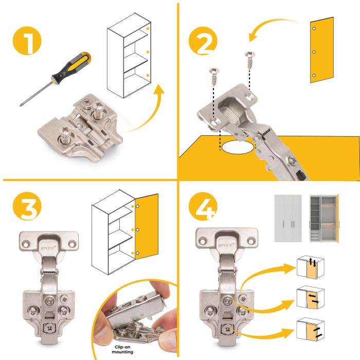 Emuca Lote de 20 bisagras rectas X91 con cierre suave y suplementos Euro, Altura 0, Acero, Niquelado 7 Emuca Lote de 20 bisagras rectas X91 con cierre suave y suplementos Euro, Altura 0, Acero, Niquelado 7