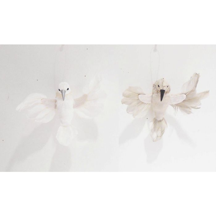 DKD Home Decor Decoración Colgante Navidad Alpina Pájaros Espuma Poliéster Blanco Beige 8x15x16cm Pack 12 Unidades Surtido Aleatorio