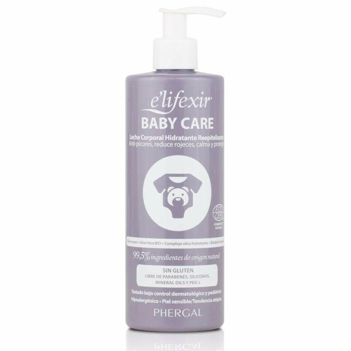 E'Lifexir Leche Corporal Hidratante para Bebés, Calmante Piel Delicada con Aloe Vera Bio y Caléndula, 400 ml Dosificador