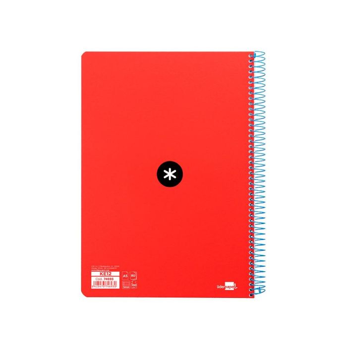 Cuaderno Espiral Liderpapel A5 Antartik Tapa Dura 80H 100 gr Cuadro 5 mm Con Margen Color Rojo 2